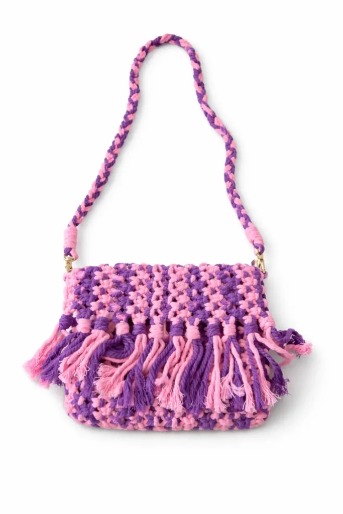 Pink-Purple Macramé Sling Bag for Women