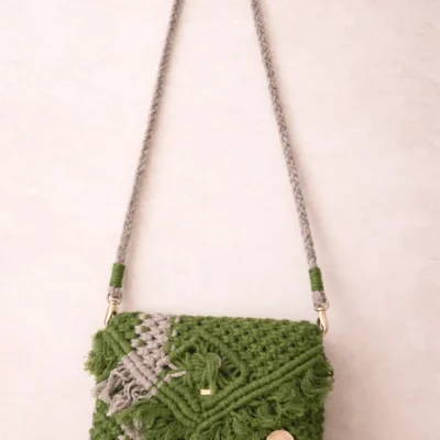 Handmade Macrame Crochet Sling Bag | Green Boho Shoulder Purse for Women | Small Handmade Side Bag