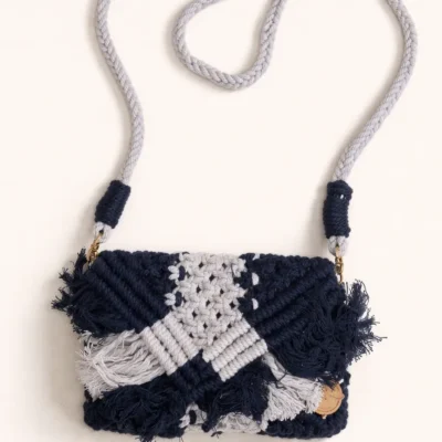 Boho Crossbody Mobile Holder (Blue & White)