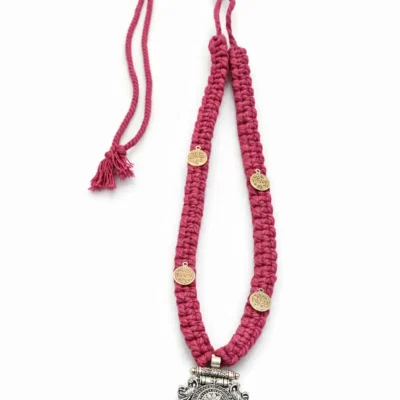 Macramé Statement Necklace with Oxidised Pendant
