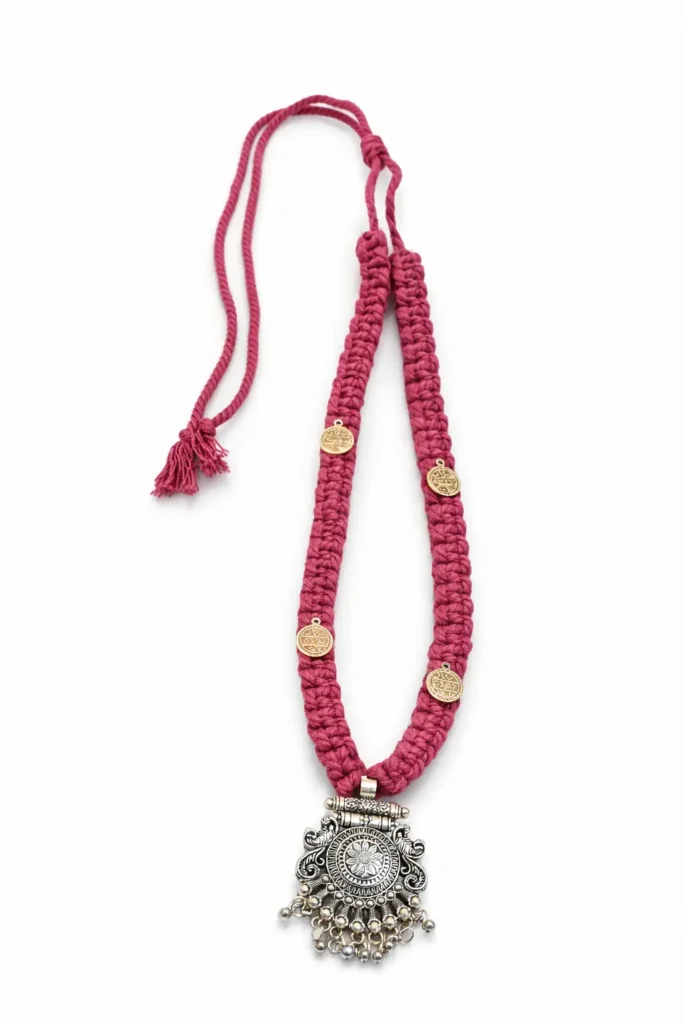 Macramé Statement Necklace with Oxidised Pendant