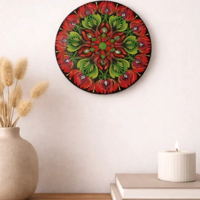 Red green Mandala Wall Art on MDF Board