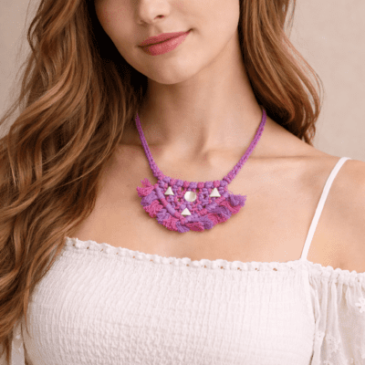 Boho Chic Multicolor Macramé Necklace with Tassels & Metal Accents