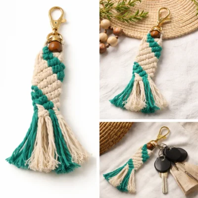 Green & Beige Cotton Rope Key Holder