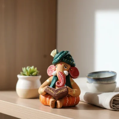 Ganesha Idol – Clay Figurine on for Home(with Book)