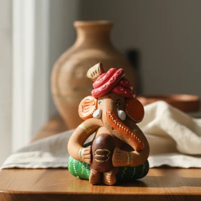 Ganesha Idol – Clay Figurine on for Home(with Shivling)