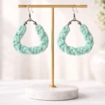 Pastel Mint Twisted Macramé Hoop Earrings Handmade Cotton Statement Hoops for Women