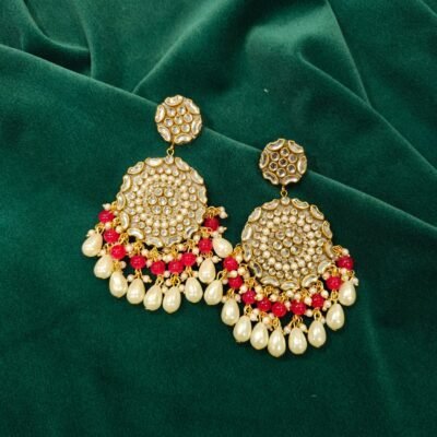 Mahika Kundan Earrings with red and golden