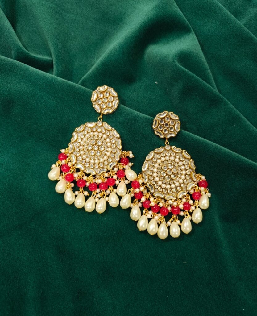 Mahika Kundan Earrings with red and golden
