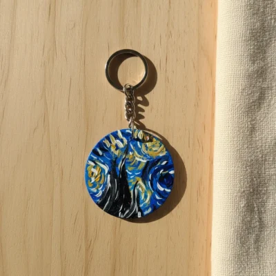 Handmade Starry Night MDF Keychain