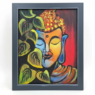 Handmade colorful Buddha wall frame with abstract artistic design and spiritual aesthetic