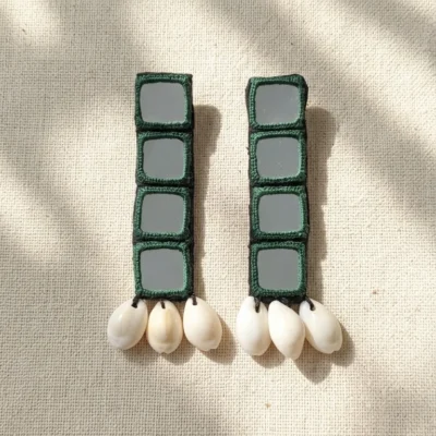 Dhaga Darpan Earrings Forest Mirror Cowrie Earrings