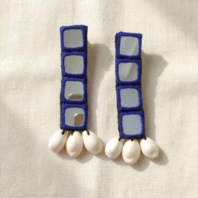 Dhaga Darpan Earrings Midnight Mirror Cowrie Earrings