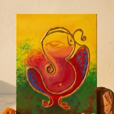 Ganesha Acrylic Canvas Painting 16x20 Inch Wall Art Mounted on Hardwood Spiritual Home Decor