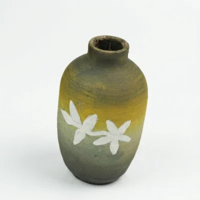 Hand Painted Floral Terracotta Vase 4.5 Inch Small Decorative Clay Vase Elegant Tabletop Home Décor