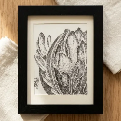 Handcrafted Botanical Line Art Wall Frame Minimalist Nature Sketch Decor Black & White Handmade Wall Art
