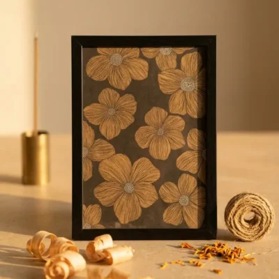 Handcrafted Floral Line Art Wall Frame (12.5 x 9 Inch) Minimalist Botanical Wall Decor Elegant Handmade Home Decor