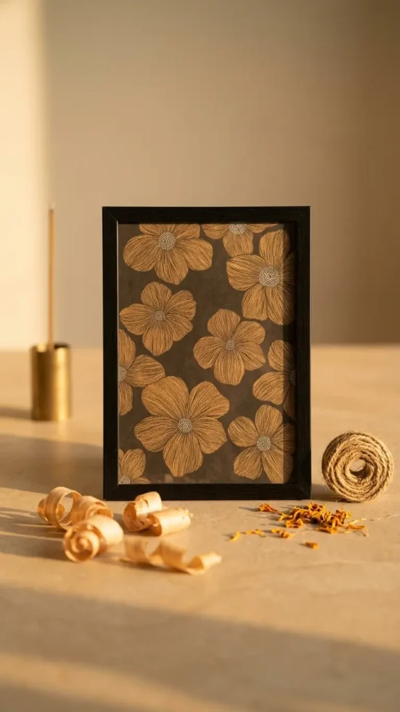 Handcrafted Floral Line Art Wall Frame (12.5 x 9 Inch) Minimalist Botanical Wall Decor Elegant Handmade Home Decor