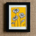 Handcrafted Floral Line Art Wall Frame (7.5 x 6 Inch) Yellow Aesthetic Mini Wall Decor Botanical Handmade Art