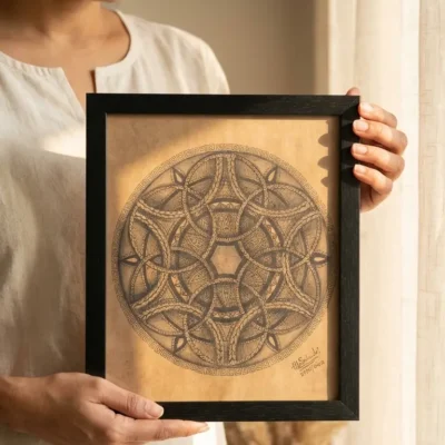Handcrafted Geometric Mandala Wall Art Frame Minimalist Boho Decor Handmade Line Art Illustration Rustic Home Decor Gift