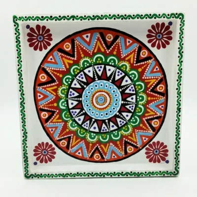 Handmade Mandala Design Wooden Tray 8x8 Inch Decorative Serving Tray Waterproof Washable Wooden Rangoli Tray1