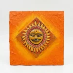 Handmade Religious Terracotta Sun Frame 9x9 Inch Wall Decor Mural Surya Face Art on Wooden Base Spiritual Home Décor Gift