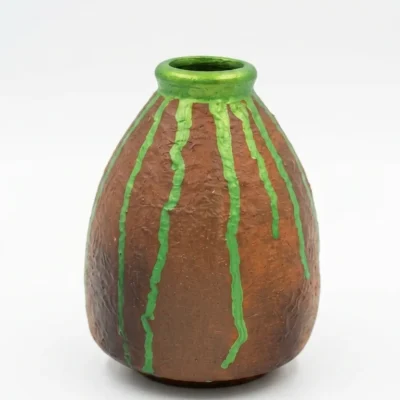 Handmade Terracotta Vase 6.5 Inch with Green Drip Art Decorative Clay Pot Vase Rustic Artistic Home Décor