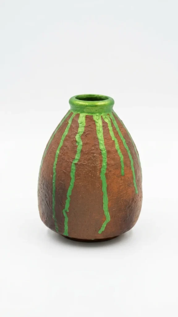 Handmade Terracotta Vase 6.5 Inch with Green Drip Art Decorative Clay Pot Vase Rustic Artistic Home Décor