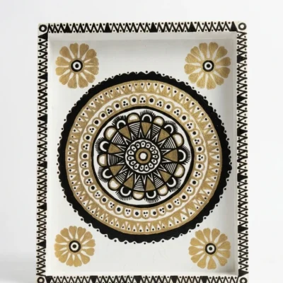 Handmade White Gold Mandala Wooden Serving Tray 8x10 Inch Waterproof Washable Decorative Tray Custom Indian Art Tray for Home Décor & Gifts