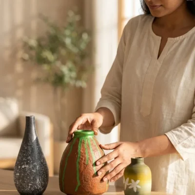 Handmade terracotta pots set India