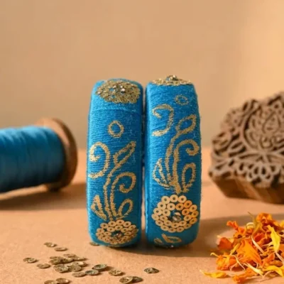 Minimal Blue Silk Thread Bangles Elegant Handmade Ethnic Jewelry