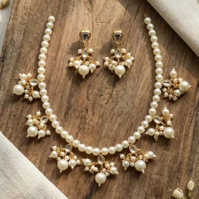 Pankti Bead Necklace Pearl & Kundan Handmade Jewelry with Earrings