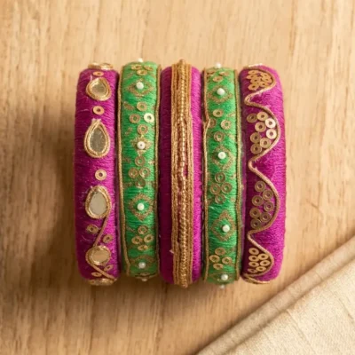 Pink & Green Mirror Work Bangles Festive Handmade Ethnic Jewelry