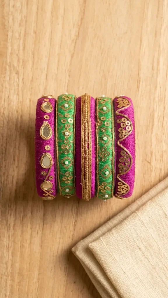 Pink & Green Mirror Work Bangles Festive Handmade Ethnic Jewelry