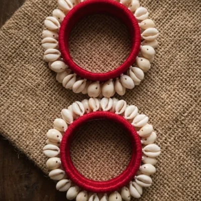 Red Cowrie Shell Bangles Handmade Boho Ethnic Jewelry