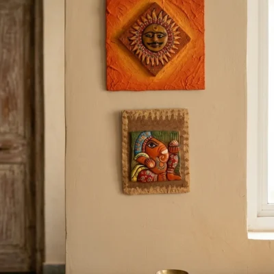 Terracotta Ganesha & Sun Frames Religious Wall Decor