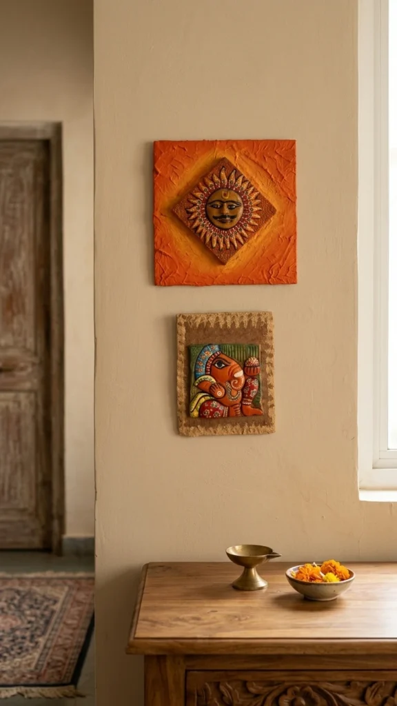 Terracotta Ganesha & Sun Frames Religious Wall Decor