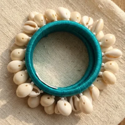 Turquoise Cowrie Shell Bangles Handmade Boho Coastal Jewelry