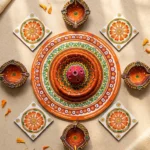 Wooden mandala rangoli set with diya and agarbatti stand