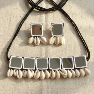 Ivory Mirror Shell Choker Set | Minimal Ethnic Jewelry | Prama