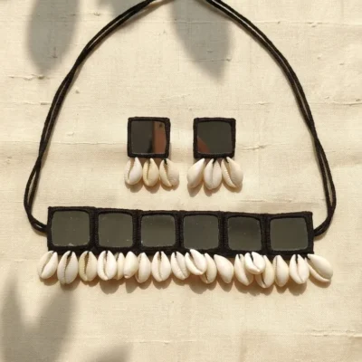 Nisha Mirror Cowrie Choker | Boho Shell Necklace | Prama