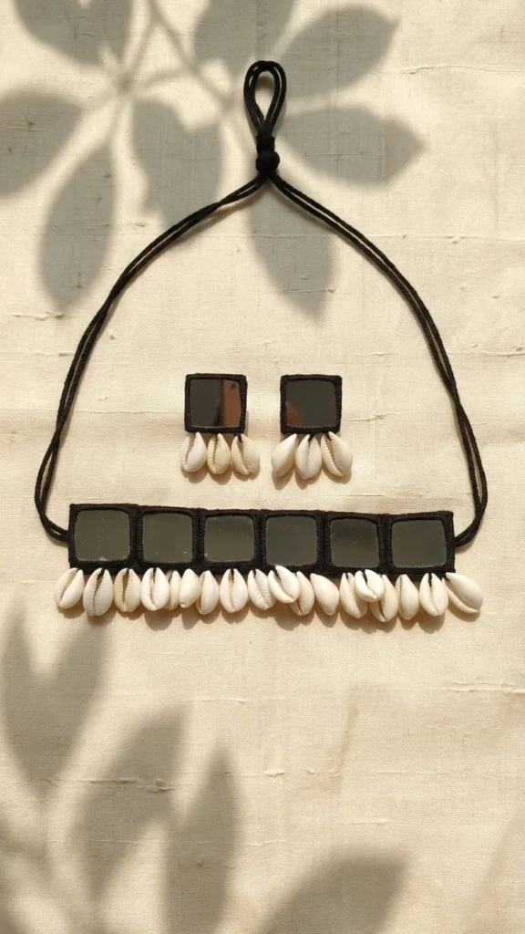Nisha Mirror Cowrie Choker | Boho Shell Necklace | Prama