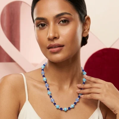 Blue Bead Necklace for Women | Minimal Crystal Beaded Necklace | Elegant Everyday Jewelry