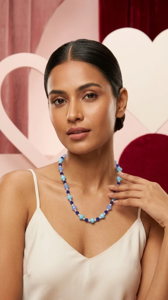 Blue Bead Necklace for Women | Minimal Crystal Beaded Necklace | Elegant Everyday Jewelry
