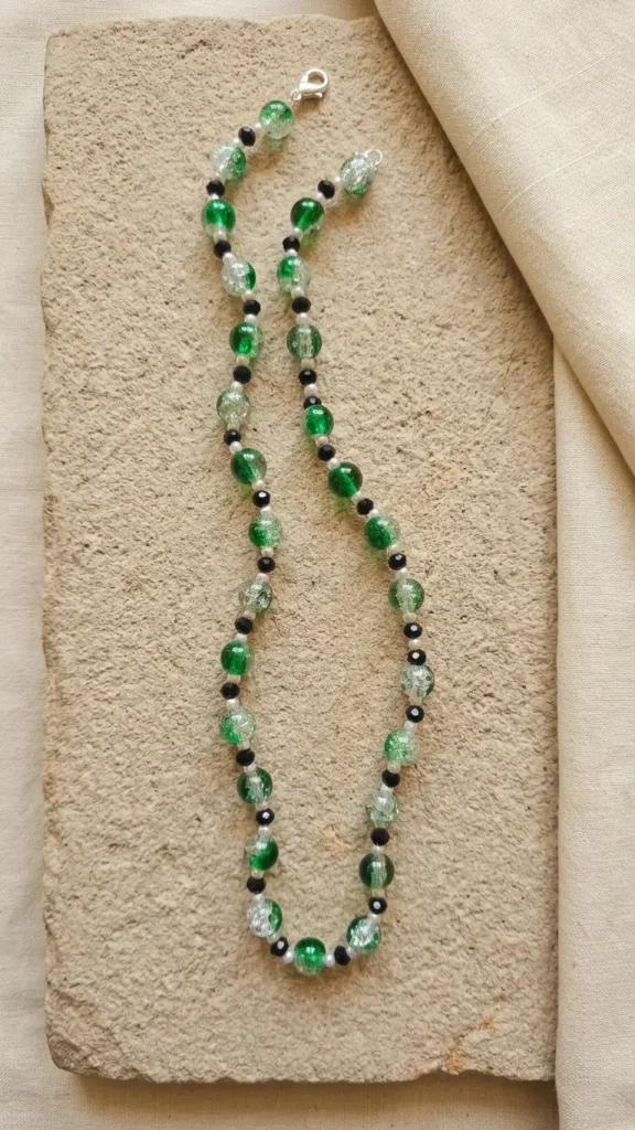 Green Crystal Bead Necklace for Women Minimal Beaded Necklace Elegant Everyday Jewelry