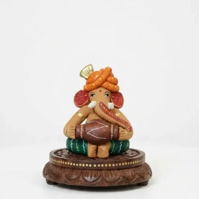 Handcrafted Ganesha Idol with Dhol – Clay Figurine on for Home
