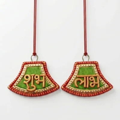 Handcrafted “शुभ–लाभ” (Shubh–Labh) Decorative Door Hanging – Auspicious Wall Décor Set