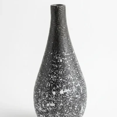 Handmade Grey Textured Terracotta Vase 7 Inch Modern Minimal Clay Flower Vase Rustic Home Décor Accent