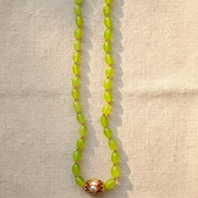 Handmade Lime Green Bead Necklace for Women Minimal Statement Necklace Contemporary Ethnic Jewelry