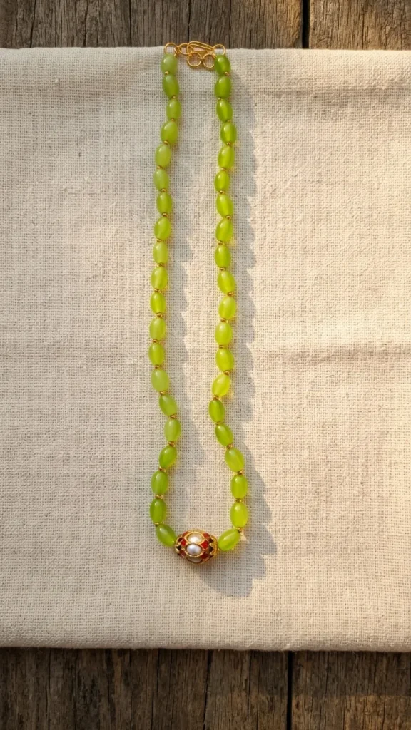 Handmade Lime Green Bead Necklace for Women Minimal Statement Necklace Contemporary Ethnic Jewelry